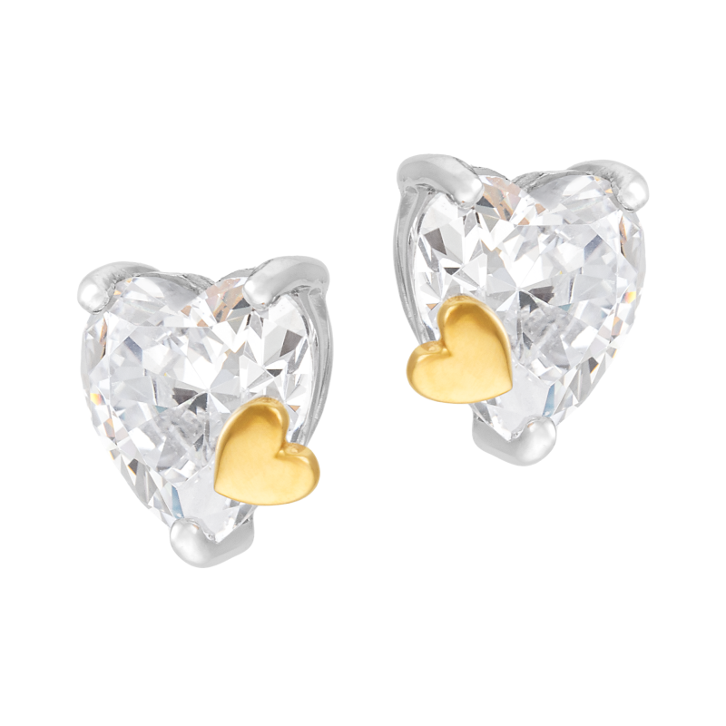 Boucles d'oreilles en or jaune et argent rhodié, oxyde de zirconium, coeur