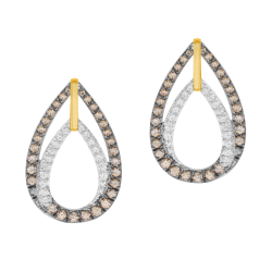 Boucles d'oreilles en or jaune et argent rhodié, oxydes de zirconium et oxydes de zirconium bruns