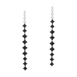 Boucles d'oreilles en argent rhodié et rhodié noir, oxydes de zirconium noirs et blancs