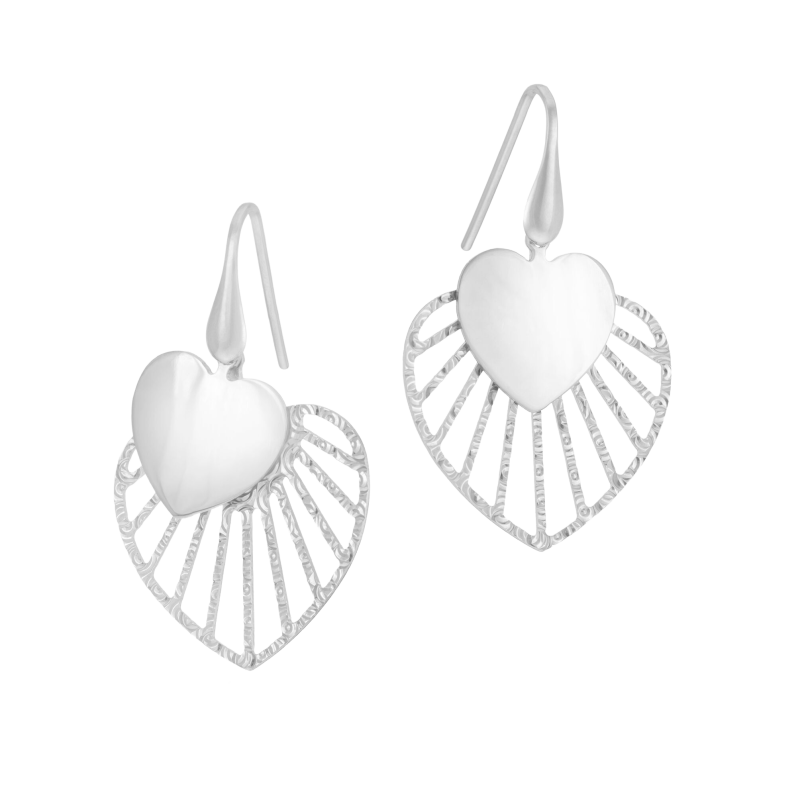 Boucles d'oreilles en argent rhodié, coeur