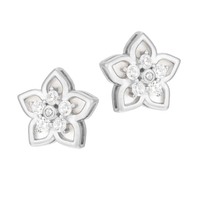 Boucles d'oreilles en argent rhodié, oxydes de zirconium et pierre synthétique