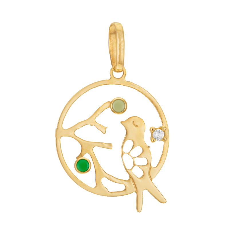 Pendentif en or jaune, laque et diamant, oiseau