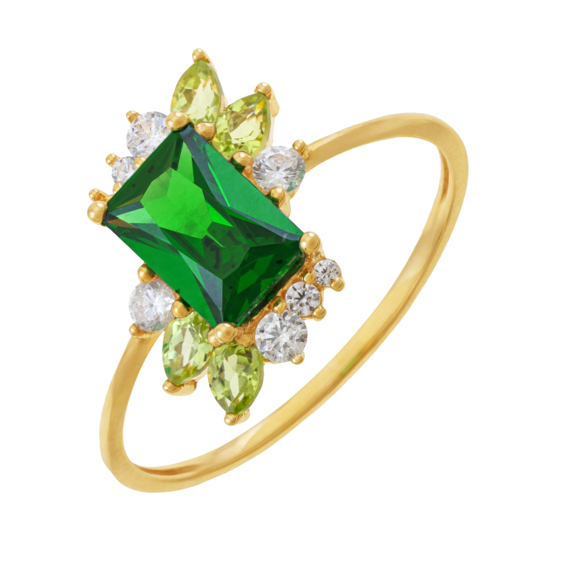 Bague en or jaune et oxydes de zirconium