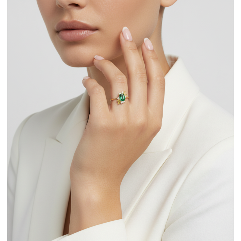 Bague en or jaune et oxydes de zirconium