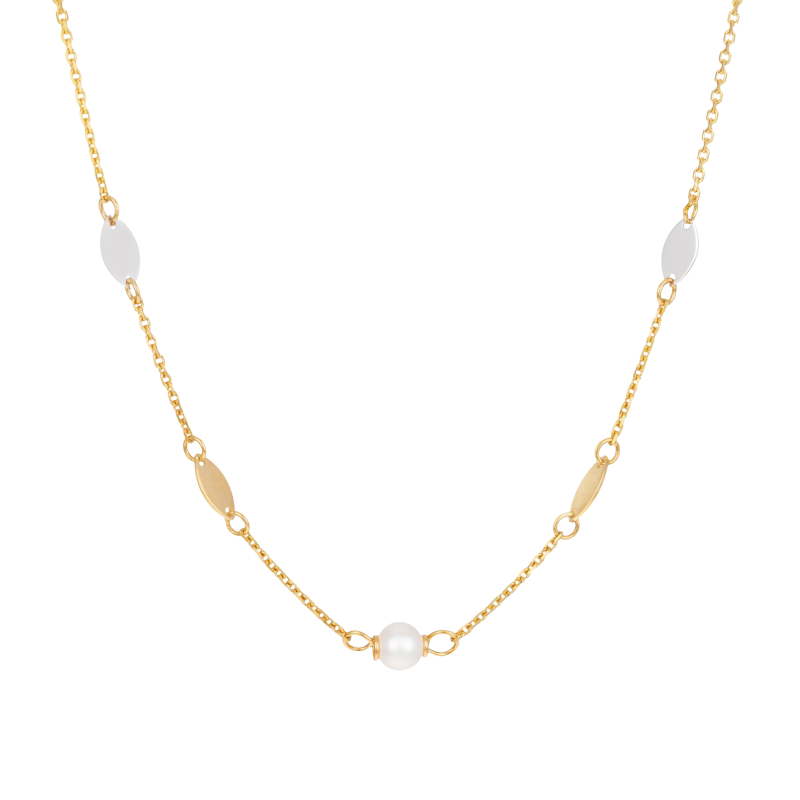 Collier en or jaune et rhodié, perle de culture