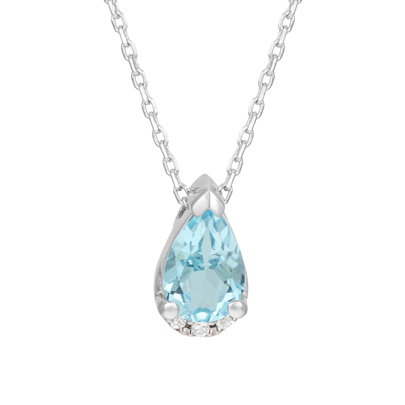 Collier en or gris, aigue marine et diamants