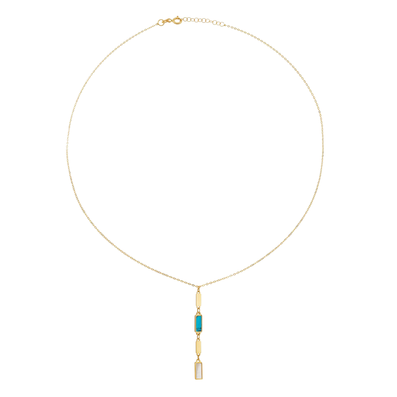 Collier en or jaune, nacre et pierre synthétique