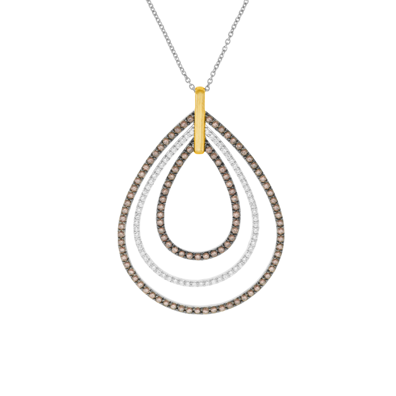 Collier en or jaune et argent rhodié, oxydes de zirconium et oxydes de zirconium bruns
