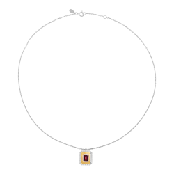Collier en or jaune et argent rhodié, rhodolite octogonale et oxydes de zirconium