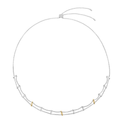 Collier en or jaune et argent rhodié, oxydes de zirconium, double chaîne