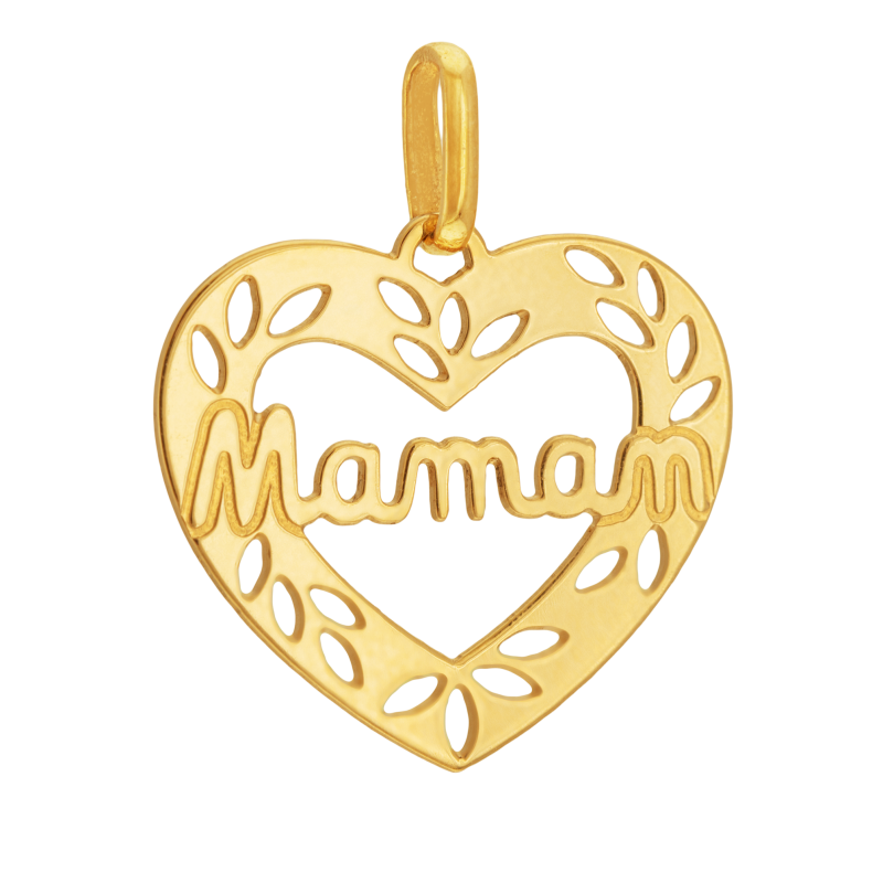 Pendentif en or jaune, coeur maman