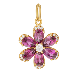 Pendentif en or jaune, rhodolites et diamants
