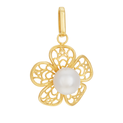 Pendentif en or jaune et perle de culture, fleur