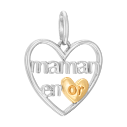 Pendentif en or jaune et argent rhodié, coeur 