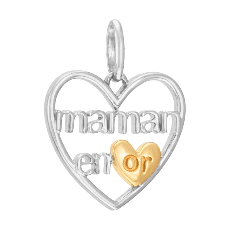 Pendentif en or jaune et argent rhodié, coeur 