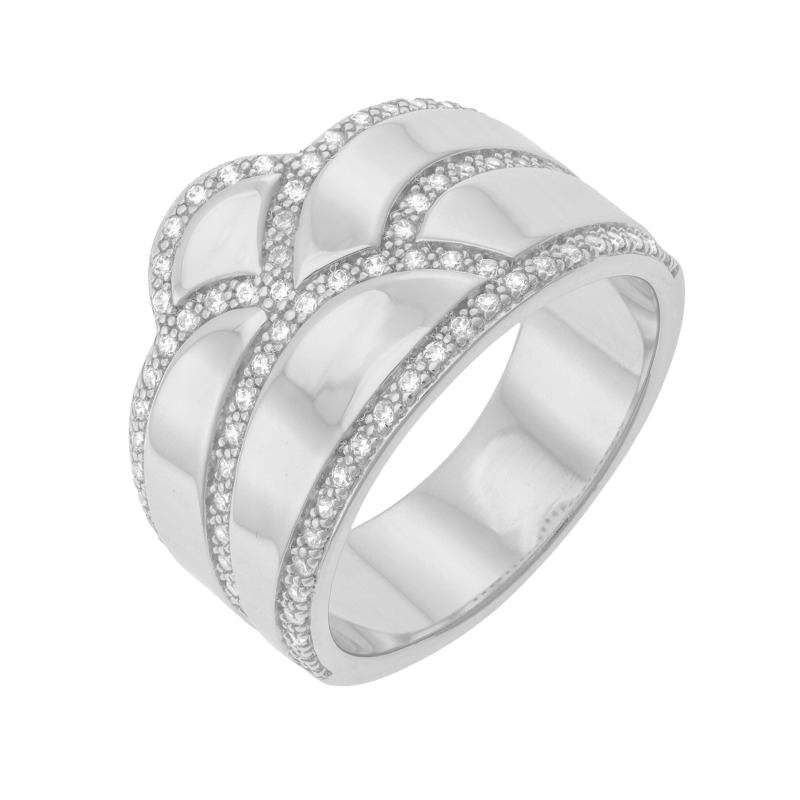 Bague en argent rhodié, oxydes de zirconium 