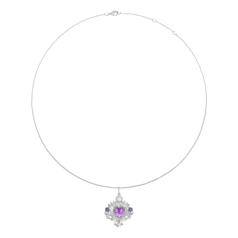 Collier en argent rhodié, verre, perles de culture et oxydes de zirconium