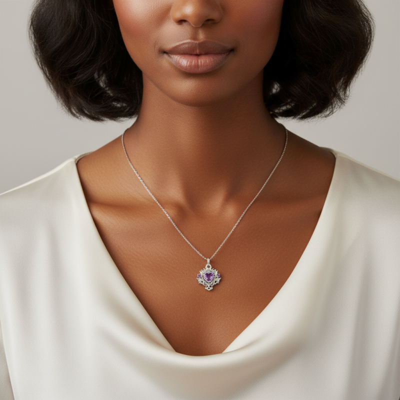 Collier en argent rhodié, verre, perles de culture et oxydes de zirconium