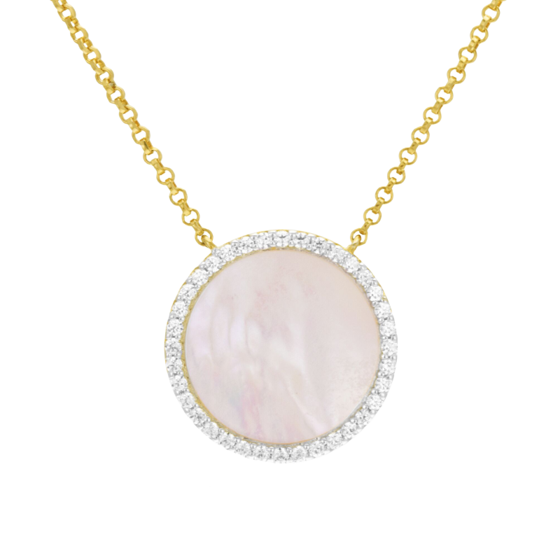 Collier en argent doré et rhodié, nacre et oxydes de zirconium