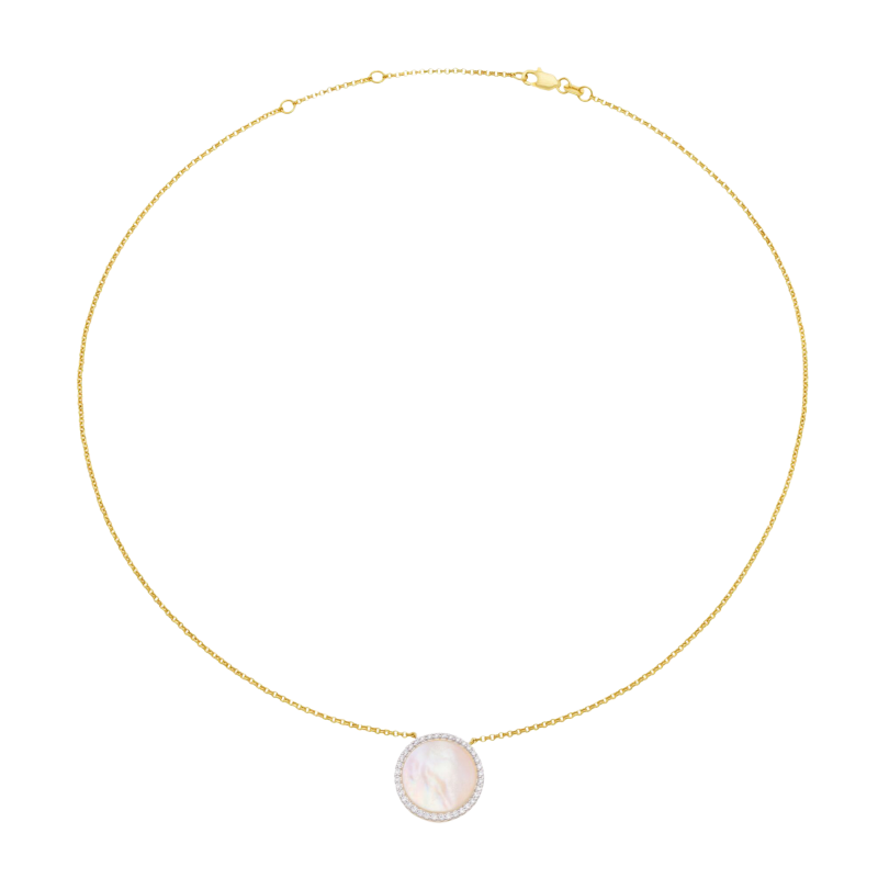 Collier en argent doré et rhodié, nacre et oxydes de zirconium
