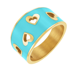 Bague en acier doré et laque bleue, coeur