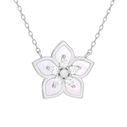 Collier en argent rhodié, oxydes de zirconium et pierre synthétique