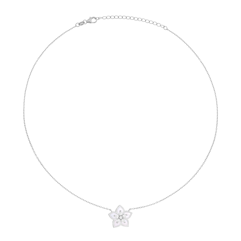 Collier en argent rhodié, oxydes de zirconium et pierre synthétique